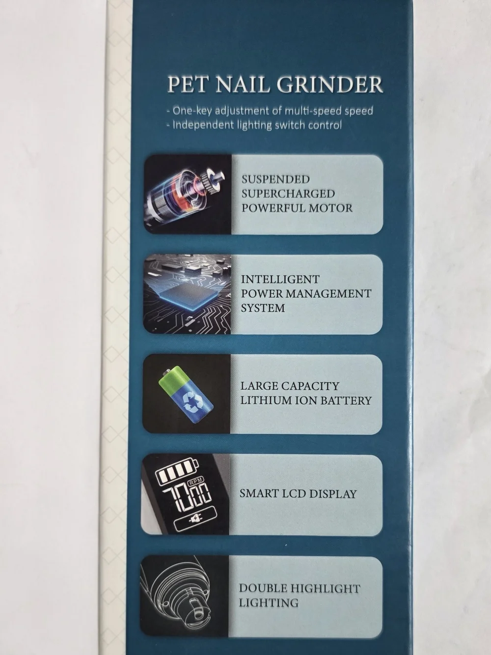 3 Speed Pet Nail Trimmer - Quiet Dog Nail Grinder with Dual LED Lights, 2000mAh